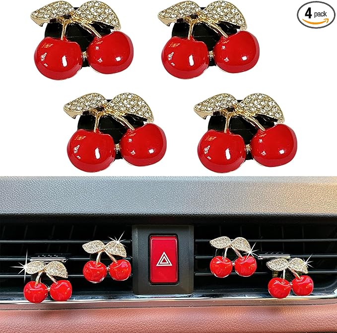 4pcs Cute Turtle Car Air Vent Diffuser – Clip-On Fragrance Air Freshener for Cars with Replaceable Refills, Adorable Animal Car Vent Clip for SUV & Truck (Red Cherry, Ocean)