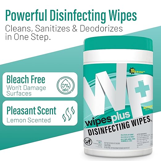 WIPESPLUS Disinfecting Surface Wipes Canister Bleach Free with Lemon Scent for Home and Business, 450 Count, (6 Packs of 75)