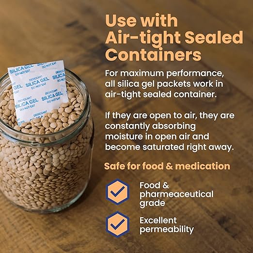 Wallaby 5g Silica Gel Desiccant Packs – 100 Packets (Food Safe, Rechargeable)