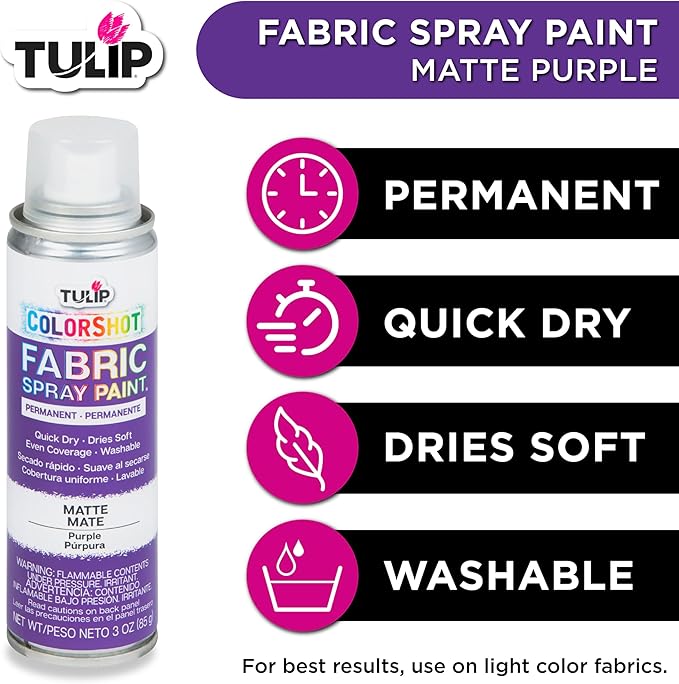 Tulip ColorShot Instant Fabric Spray Paint, Permanent Color Spray-On Fabric Paint, 3oz, Purple