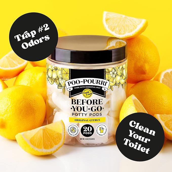 Poo-Pourri Before-You-Go 2-in-1 Toilet Potty Pods, Original Citrus, 20 Ct, Bathroom Odor Deodorizer and Toilet Cleaner with Essential Oils, Lemon, Bergamot and Lemongrass Scent