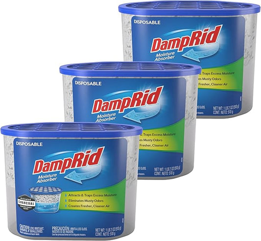DampRid Fragrance Free Disposable Moisture Absorber with Activated Charcoal, 18 oz (Pack of 3) Odor Remover, Lasts Up to 60 Days, No Electricity Required