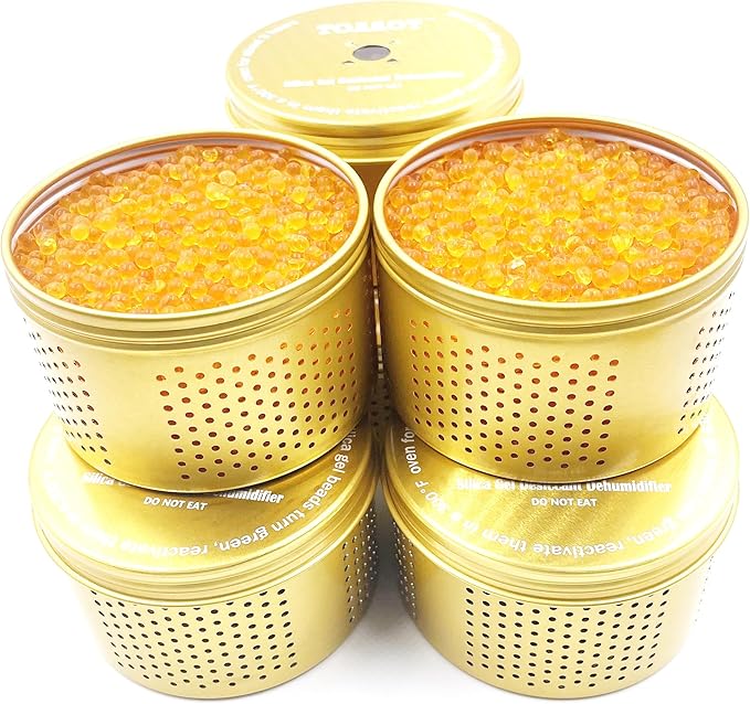 Gun Safe Dehumidifier 200g - Small Silica Gel Desiccant Canister, Moisture Absorber for Gun Cabinets & Safes, Protect 160 Cubic Feet, Gold, Aluminum Shell
