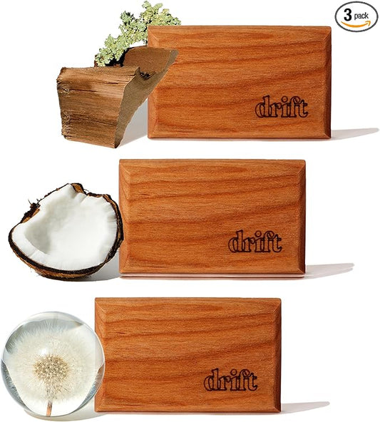Drift Car Air Freshener - The Original Wood Air Freshener - Car Odor Eliminator - Metal Clip - Essential Oils - 3-Piece Variety Pack Refills - Teak, Open Air, Cabana - NO CLIP INCLUDED