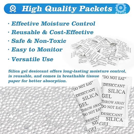 Sukh 200PCS 2Gram Desiccant Silica Gel Packets - Rechargeable Desiccant Packs,Silica Gel Desiccant Beads,Silica Packets for Storage,Moisture Absorbers for Electronics,Closet,Jewelry,Shoes,Clothes