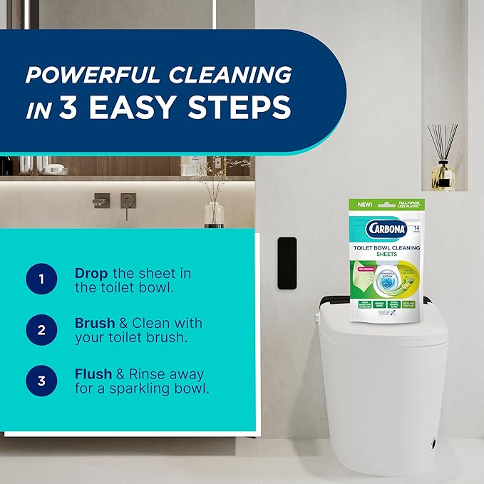 Carbona Toilet Bowl Sheets | Lemon Lime Scent | Powerful Toilet Bowl Cleaner | 14 Sheets | Less Plastic Waste