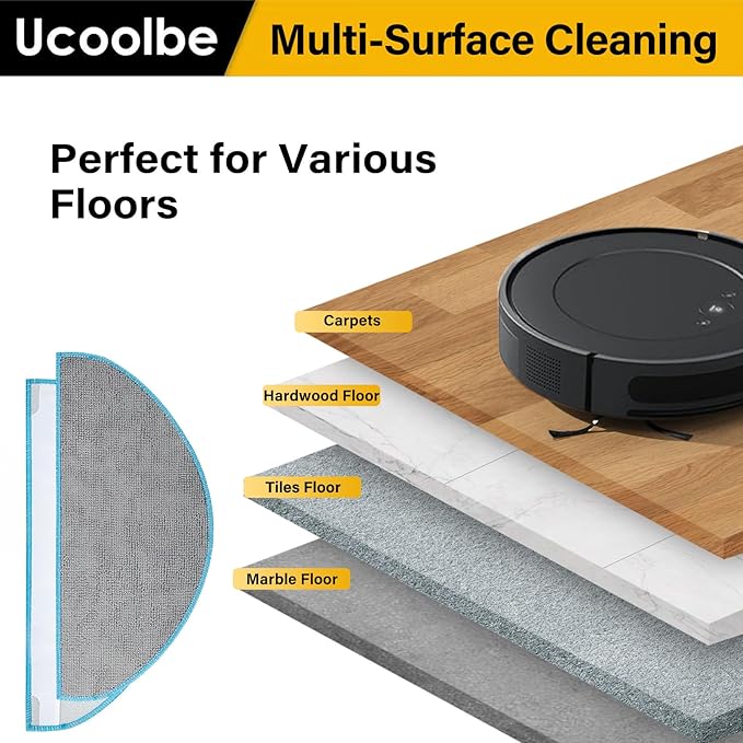 6 Pack Replacement Parts for iRobot Roomba Combo Essential Robot Vacuum & Mop Y0140 / Y0110 / Q0110 / Q0120 / Q0520/ Roomba 104 / Roomba 105 Combo, Microfiber Washable Mopping Pads