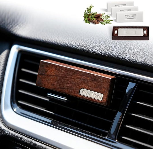 4 Refreshing Scent Bags Wood Car Air Freshener Vent Clip (Darkwood, Misty Grove)- Natural Scent Diffuser for Car, Truck & SUV with Premium Essential Oil Starter Kit Gift for Men & Women
