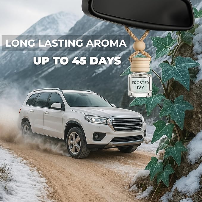 Car Air Freshener Diffuser Set – Hanging Aroma Diffuser + Essential Oil Spray | Long-Lasting Natural Scent | Car Accessories for Women & Men | Gift with Vent Clip | Frosted Ivy