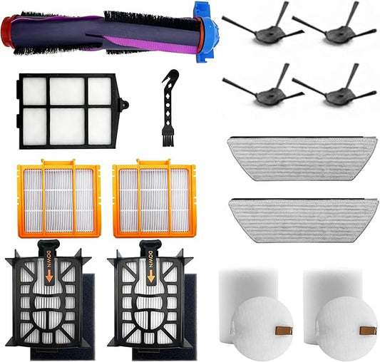 15 Pcs Replacement Part for Shark RV2920XE Robot Vacuum Cleaner.1 Brushroll, 2 filter cotton, 2 Black filter, 2 Orange filter, 1 filter Mesh, 2 Mop Pads, 4 Side Brushes, 1 Cleaning Brush.