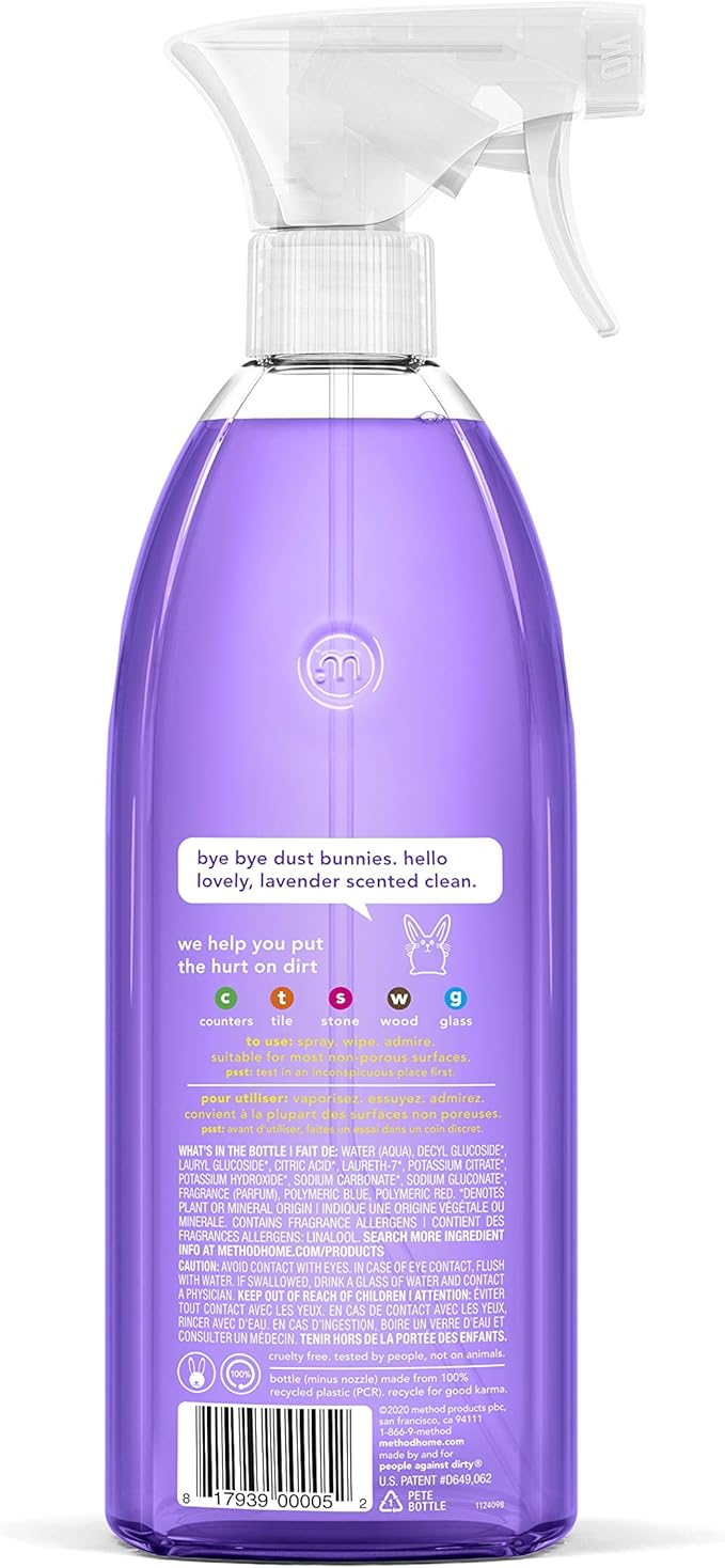 Method All-Purpose Cleaner Spray, French Lavender, Plant-Based and Biodegradable Formula Perfect for Most Counters, Tiles, Stone, and More, 28 oz Spray Bottles, (Pack of 3)