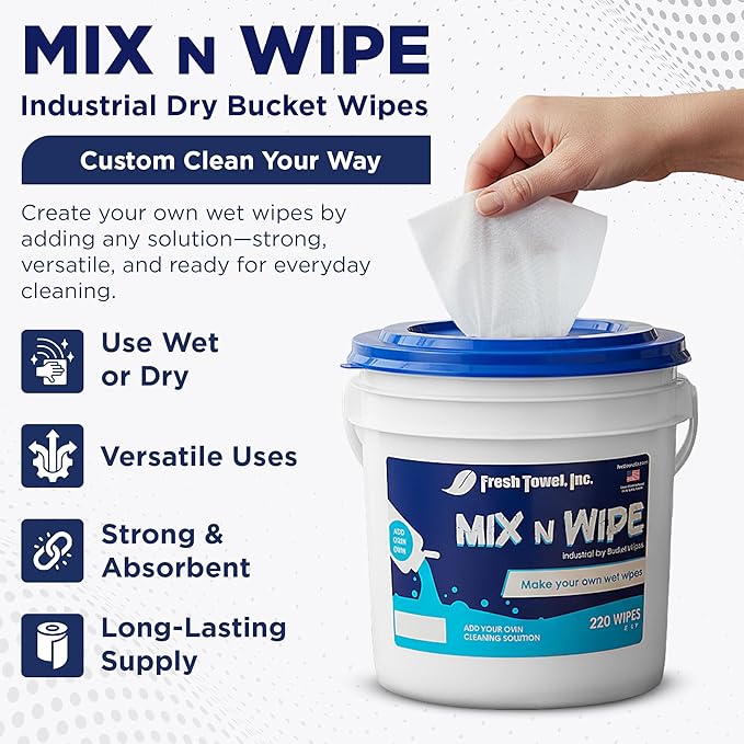Fresh Towel Mix-N-Wipe Dry Wipes Refill, 1-Pack (220 Sheets) – Make Your Own Wet Wipes – 6" x 9" Sheets – Bulk Paper Towels
