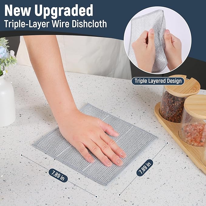 3 Layers Non Scratch Wire Dish Cleaning Supplies 24PCS - Wire Dishwashing Rag Home Essentials-Reusable Steel Wool Scrubber Washcloths,Kitchen Towels and Dishcloths Set for Pans Sinks & Cookware