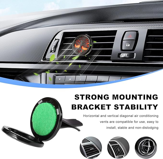 2PCS 30mm Car Diffuser Vent Clips, Tree of Life Aromatherapy Essential Oil Diffuser Locket with 12 Felt Pads, Stainless Steel Car Diffuser Locket Air Freshener (Style1)