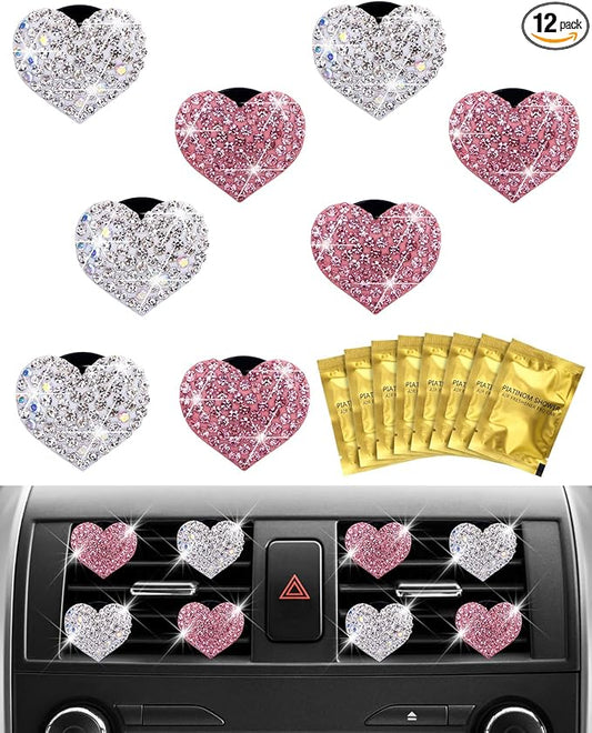 8Pcs PGRODE Car Air Vent Clips with Fragrance Pads, Cute Car Air Fresheners Clip Car Inter Decor Accessories for Women and Girls, Decorations Interior Aesthetic (Bling Heart)