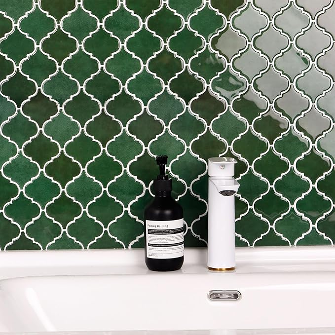 Arabesque Peel and Stick Backsplash for Kitchen, Thicker Design 3D Self Adhesive Wall Tiles, 12"x12" Adhesive Wall Backsplash, Green 10-Sheet Stick on Tile for Kitchen and Bathroom