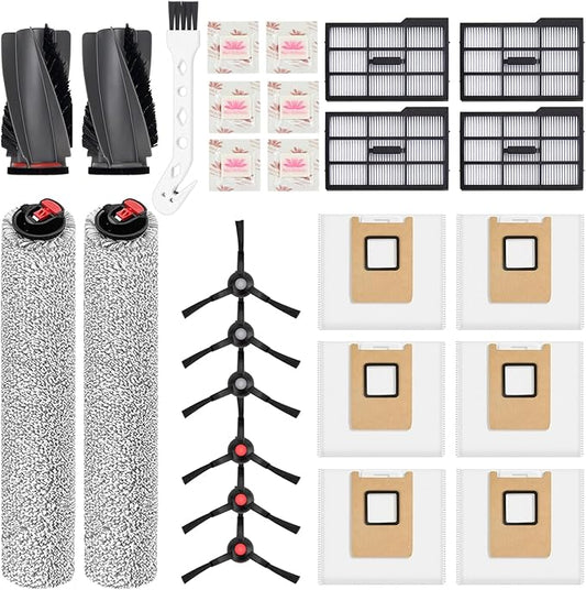 Replacement Kit for Eufy E25/E28:1Pair Main Brushes,2Roller Mops,4HEPA Filters(Right),6Side Brushes, 6Dust Bags, 6Scented Tablets (for Dust Bag Odor Control) + Cleaning Brush