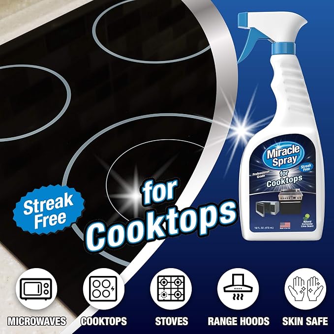 MiracleSpray for Microwave and Cooktop, Easily Removes Food and Grime Buildup, Safe and Convenient Stove Top Cleaner, Great for Home and Kitchen Use - 16 Fl Oz