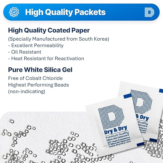 Dry & Dry 3 Gram [1000 Packets] Silica Gel Packets Silica Gel Desiccants, Silica Gel Packs - Rechargeable Moisture Absorbers for Food Storage, Electronics, 3D Filament & Safes