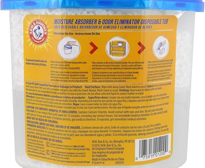 Arm & Hammer Moisture Absorber & Odor Eliminator 14oz Tub, 3 Pack - Eliminates Musty Odors & Freshens Air for Closets, Laundry rooms, Mud Rooms, white
