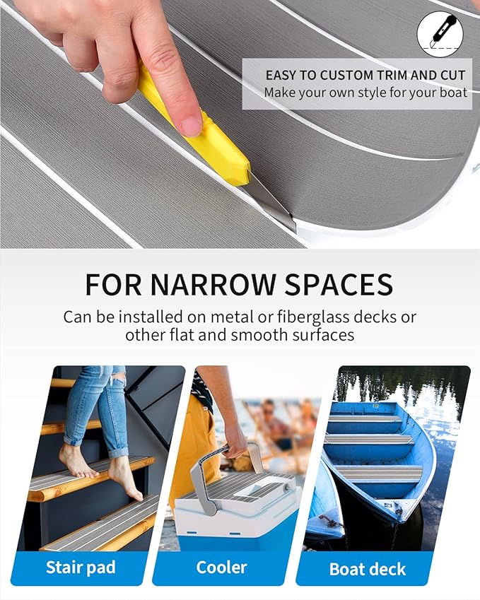 OCEANBROAD EVA Foam Boat Flooring with 3M Adhesive Backing Marine Self-Adhesive Decking 96''x45.6''/36''/28.8''/16.8'', 48''x16.8'' Faux Teak Sheet for Jon Boats Swim Platform Helm Pad RV Floor