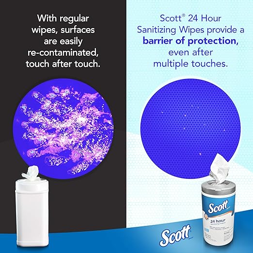Scott 24 Hour Sanitizing Wipes – Multi-Surface Cleaning & Disinfecting, Continuous Sanitization for 24 Hours – (41526), 50 Packs x 10, 500 Wipes