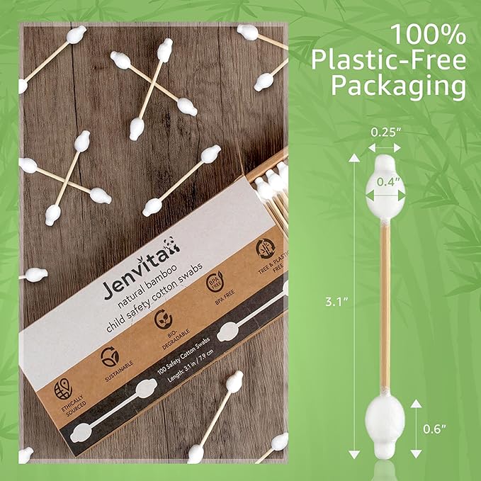 100% Bamboo Cotton Swabs for Ears (200-Pack) - Perfect for Baby & Personal Care | Double-Tipped Ear Swabs Cotton for Makeup & Cleaning | FSC Certified & Hypoallergenic, Made for All Ages & Pet