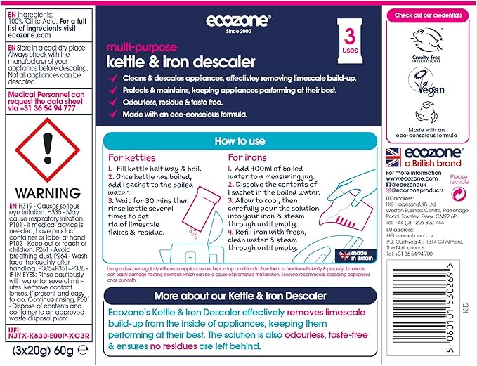Ecozone Kettle & Iron Descaler (3x20g)