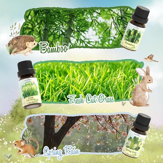Spring Essential Oil Set of Premium Fragrance Oils for Diffuser- Includes Cherry Blossom, Fresh Cut Grass, Spring Rain, Bamboo, Freesia, Jasmine Diffuser Oils, Candle Making for Aromatherapy, Home Car