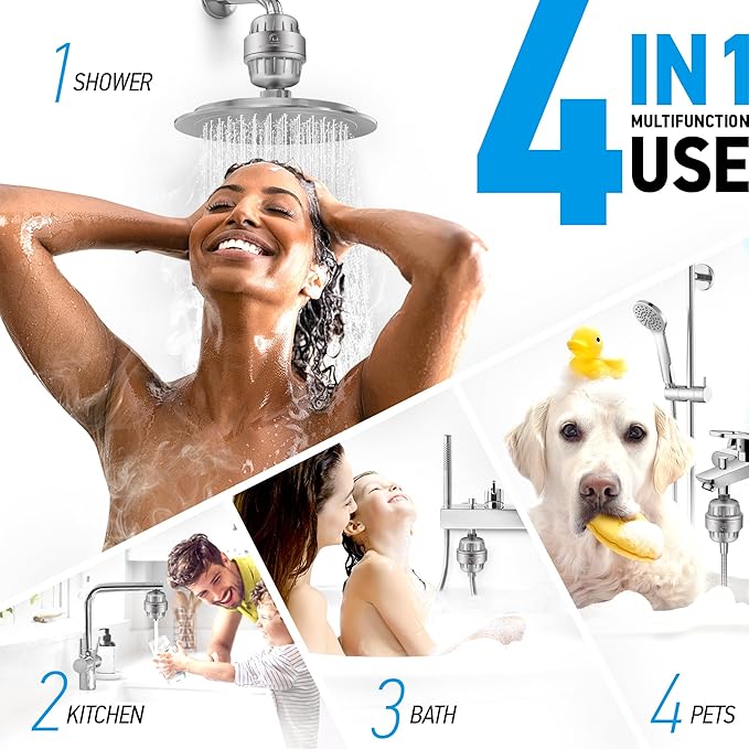 AquaHomeGroup 20 Stage Shower Head Filter with Vitamin C E A - High Output Water Filters to Reduce Chlorine - 2 Cartridges Included - Consistent Flow Showerhead Filter