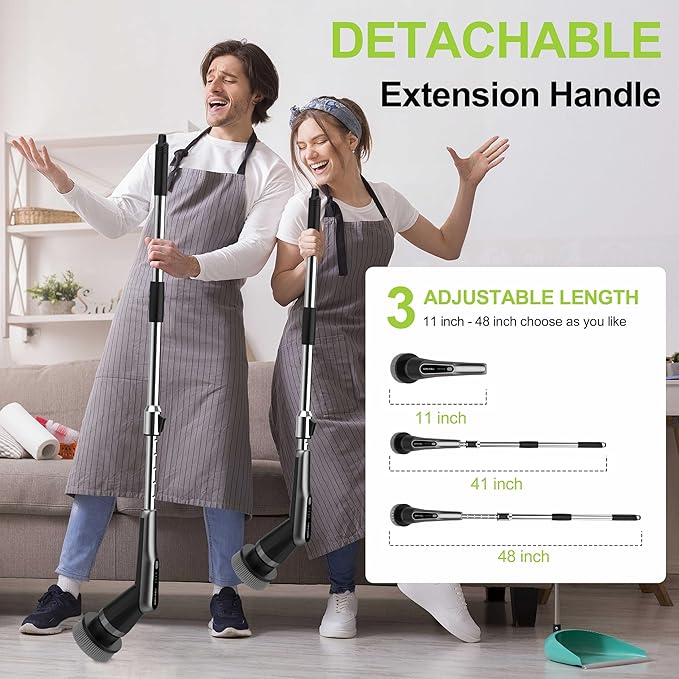 G2-Pro Electric Spin Scrubber - Upgraded 10-in-1 Scrubber Brush Electric, Retractable Handle & 2-Speed for Bathroom, Bathtub, Kitchen, Tile Floors(Gray Brush Head