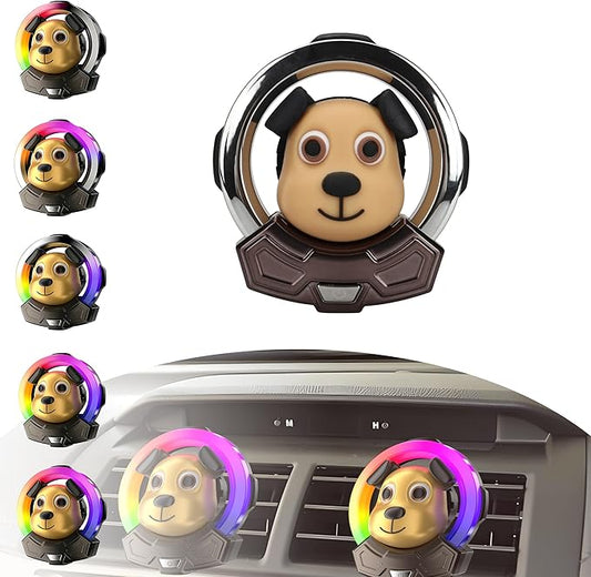 Cartoon Dog Cute Air Freshener for Car,7 Colors Air Vent Clips Car Decorations with 5 Dynamic Lightings,Voice Control,USB Charging Cute Vent Clips Car Accessories