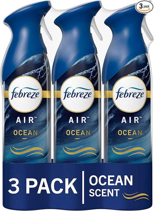 Febreze Air Mist Air Freshener Spray, Odor-Fighting Room Spray, Air Fresheners for Home and Bathroom and Kitchen, Aerosol Can, Ocean Scent, 8.8oz (Pack of 3)