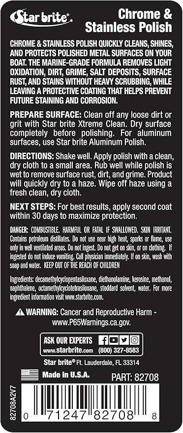 STAR BRITE Chrome & Stainless Polish - Marine Grade Formula Protects Against Pitting, Salt Deposits, Staining & Rust on Chrome, Stainless Steel, Copper, Tin & Brass (082708)