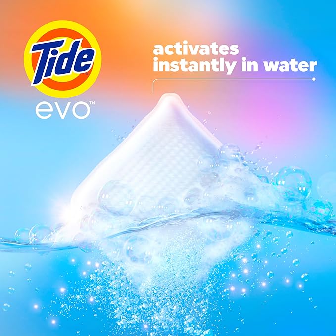 Tide evo Spring Blast Scent Laundry Detergent Fiber Tiles Works on 100% of Common Stains Safe for All Machines and Water Conditions Concentrated HE Compatible Clean and Instant Dissolve, 42 Count