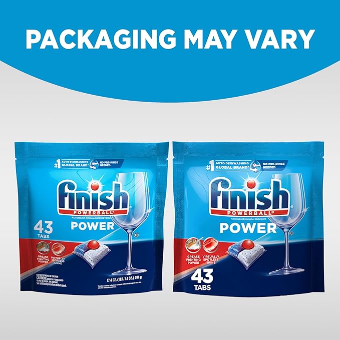 Finish Power Dishwasher Pods, No Pre-Rinse Dishwasher Detergent Soap for Deep Clean & Shine with Degreasing Power, 43 Count (Pack of 2)