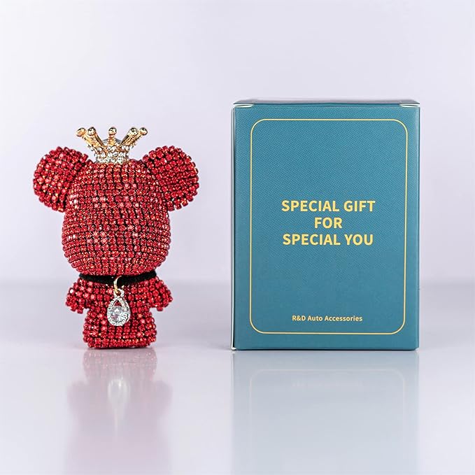 Cute Car Accessories, Bling Crystal Bear Car Air Freshener With Vent Clip,Rhinestone Aesthetic Car Decor Interior Decoration (RED)