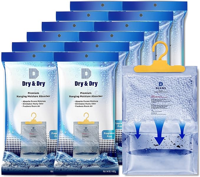 Dry & Dry 16 Pack[7 OZ] Premium Moisture Absorbers Dehumidifiers for Home Dehumidifier for Basement Dehumdifiers for Bedroom Small Dehumidifiers - Dehumidifiers Moisture Absorber, Blue & White