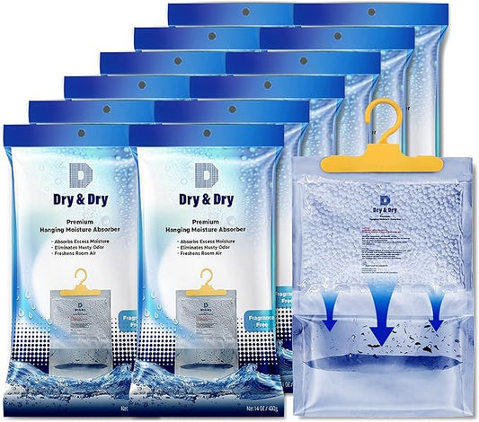 Dry & Dry 16 Pack[7 OZ] Premium Moisture Absorbers Dehumidifiers for Home Dehumidifier for Basement Dehumdifiers for Bedroom Small Dehumidifiers - Dehumidifiers Moisture Absorber, Blue & White