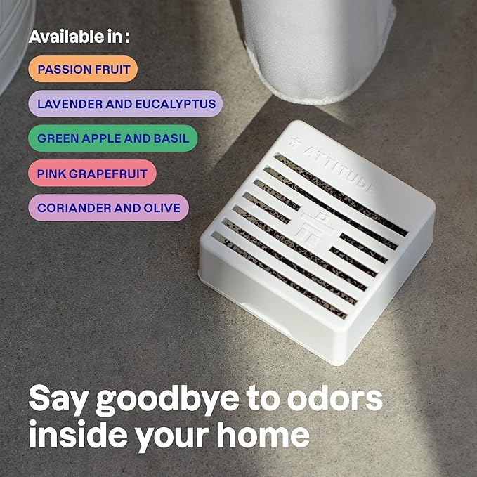 ATTITUDE Odor Eliminator with Activated Carbon, Plant-Based Air Purifier, Vegan, Passionfruit Scent, 8 Ounces