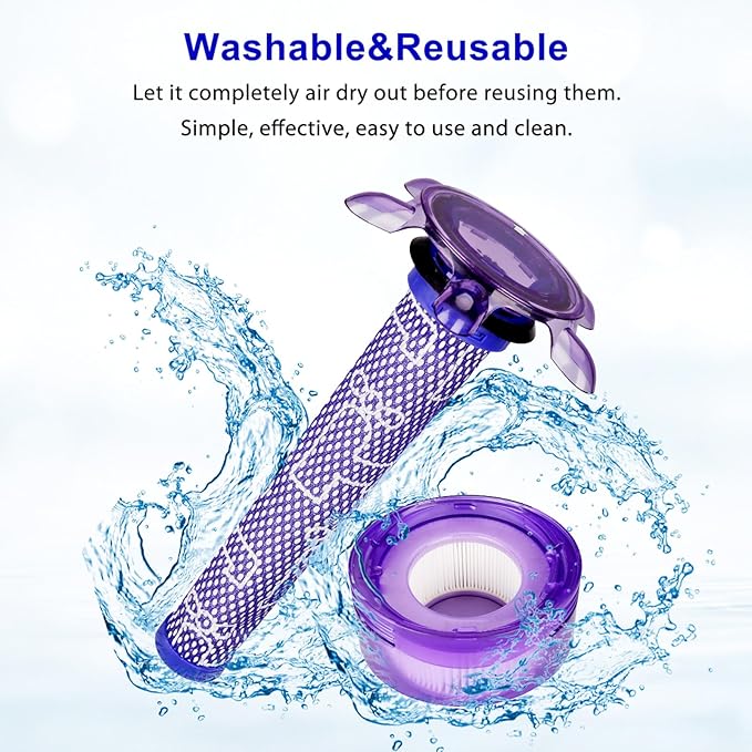 Lemige V7 V8 New Filter Replacement Kit for Dyson V7 V8 Slim Animal Absolute Motorhead SV10 SV11 SV25 SV37 Cordless Vacuums, 2 Star Pre-Filters and 2 HEPA Post-Filters, Part No. 965661-05 & 967478-05