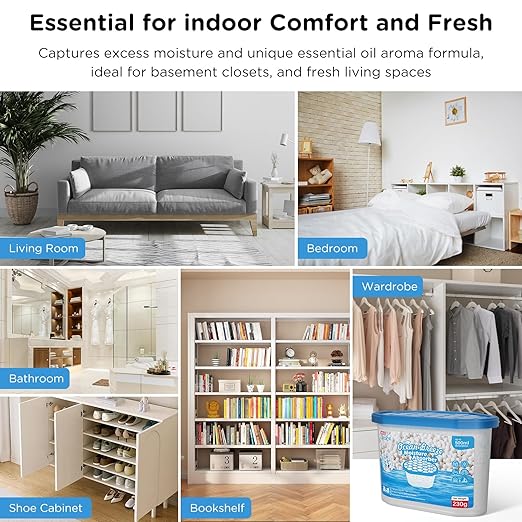 W&E Choice Moisture Absorbers with Ocean Breeze, Portable Dehumidifier for Closet & Bathrooms, Kitchen, Humidity Absorber Odor Eliminator Absorber 6 Pack