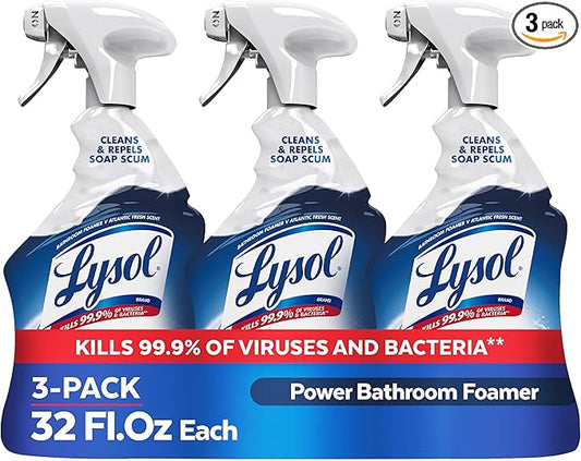 Lysol Power Foaming Bathroom Cleaner,Multipurpose Cleaner For Showers,Bathtubs,Sinks,Disinfectant Spray Kills 99.9% Of Germs,Zero Bleach Cleaning Spray,32 Oz.,(Pack of 3)