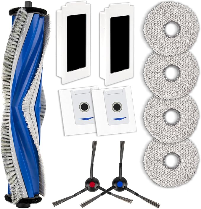 (11 Pack) M12 Pro+ Replacement Parts Compatible with ECOVACS DEEBOT T30 Omni/ T30 Pro Omni/Yeedi M12 Pro+ Robot Vacuum, 1 Roller Brush, 2 Side Brushes, 2 HEPA Filters, 2 Dust Bags, 4 Mop Pads