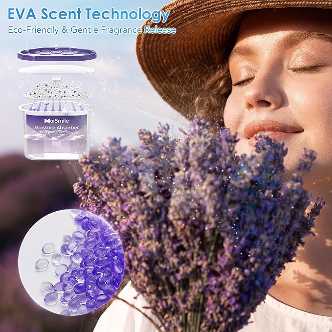 Moisture Absorbers 6 Packs, 10.8 Oz Lavender Vanilla Efficient Humidity Absorber ＆ Odor Eliminator Boxes, Refillable Car Dehumidifier for Closet, Bathroom, Basement＆ RV