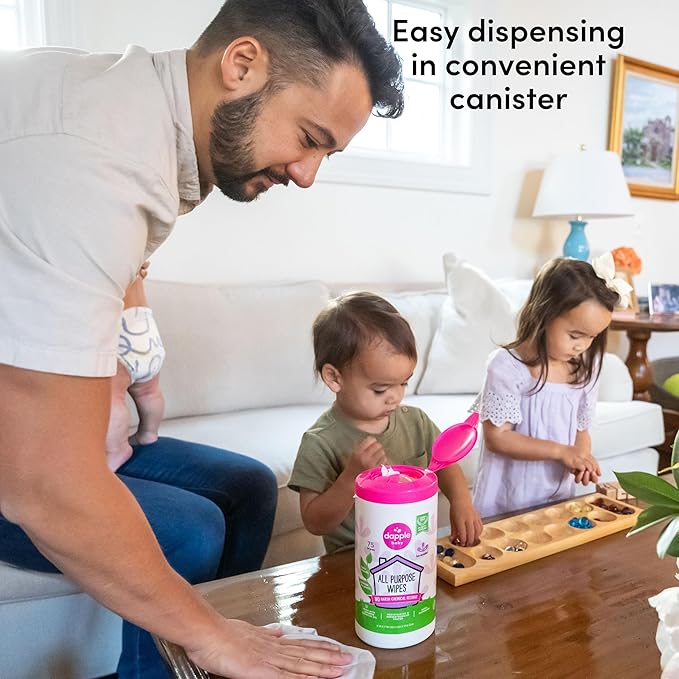 Dapple Baby All Purpose Wipes, Plant Powered, Hint of Lavender, Hypoallergenic, 75 Count Canister + 30 Count