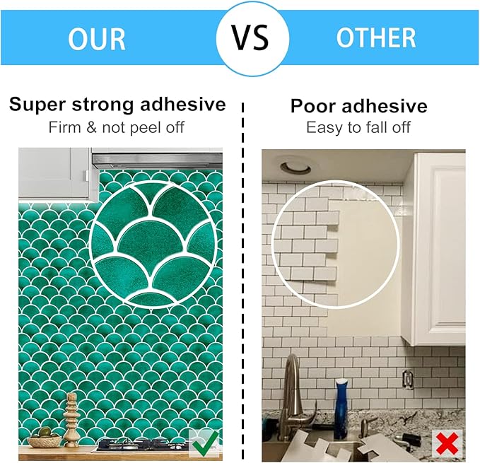 Peel and Stick Fish Scale Tile for Kitchen and Bathroom Backsplash, Green, 10 Sheets of 12x12 inches, Modern, Textured, Waterproof