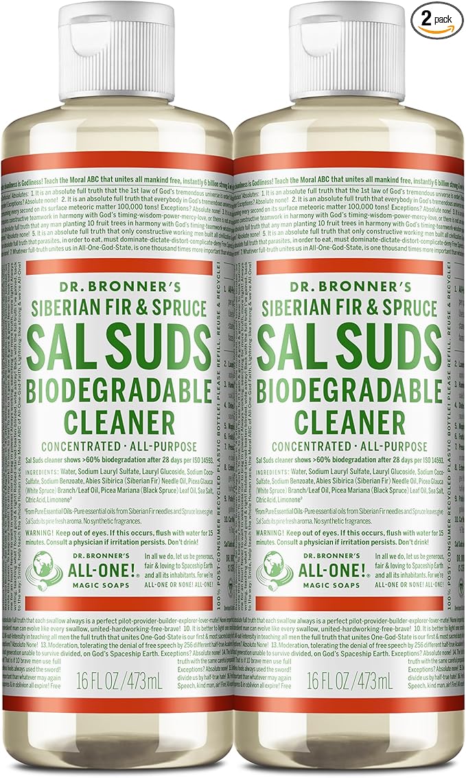 Dr. Bronner's Sal Suds Biodegradable Cleaner (16 Ounce, 2-Pack) – All Purpose Pine Mop Detergent for Floors, Laundry & Dishes, Multi Surface Concentrate, Heavy-Duty Degreaser