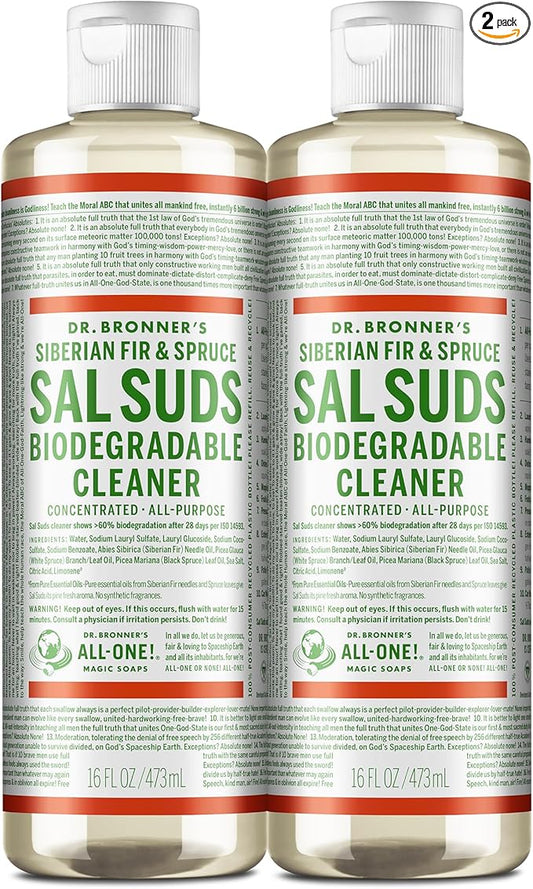 Dr. Bronner's Sal Suds Biodegradable Cleaner (16 Ounce, 2-Pack) – All Purpose Pine Mop Detergent for Floors, Laundry & Dishes, Multi Surface Concentrate, Heavy-Duty Degreaser