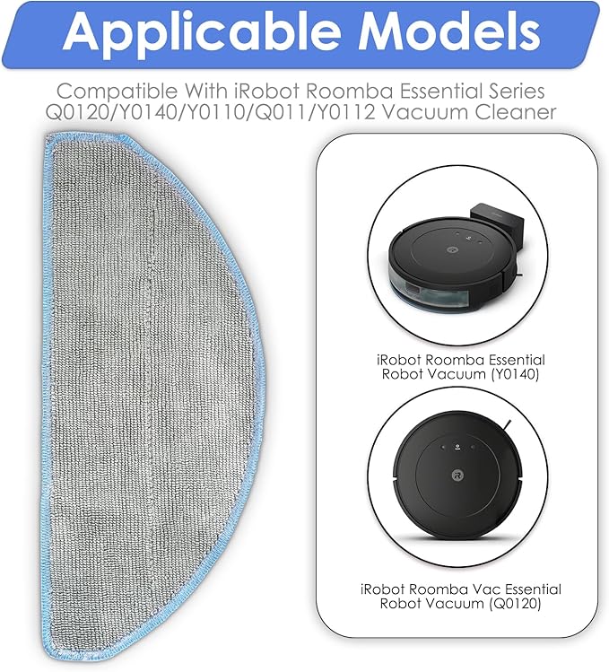 (4 Pack) Roomba 104, Y0140 Q0120 Q052020 Replacement Mop Pads for iRobot Vacuum 2 Essential Robot, Combo Robot Vacuum and Mop Y0140 Y0110 Q011, Roomba 105 Combo Mop Cloths, Accessories Kit